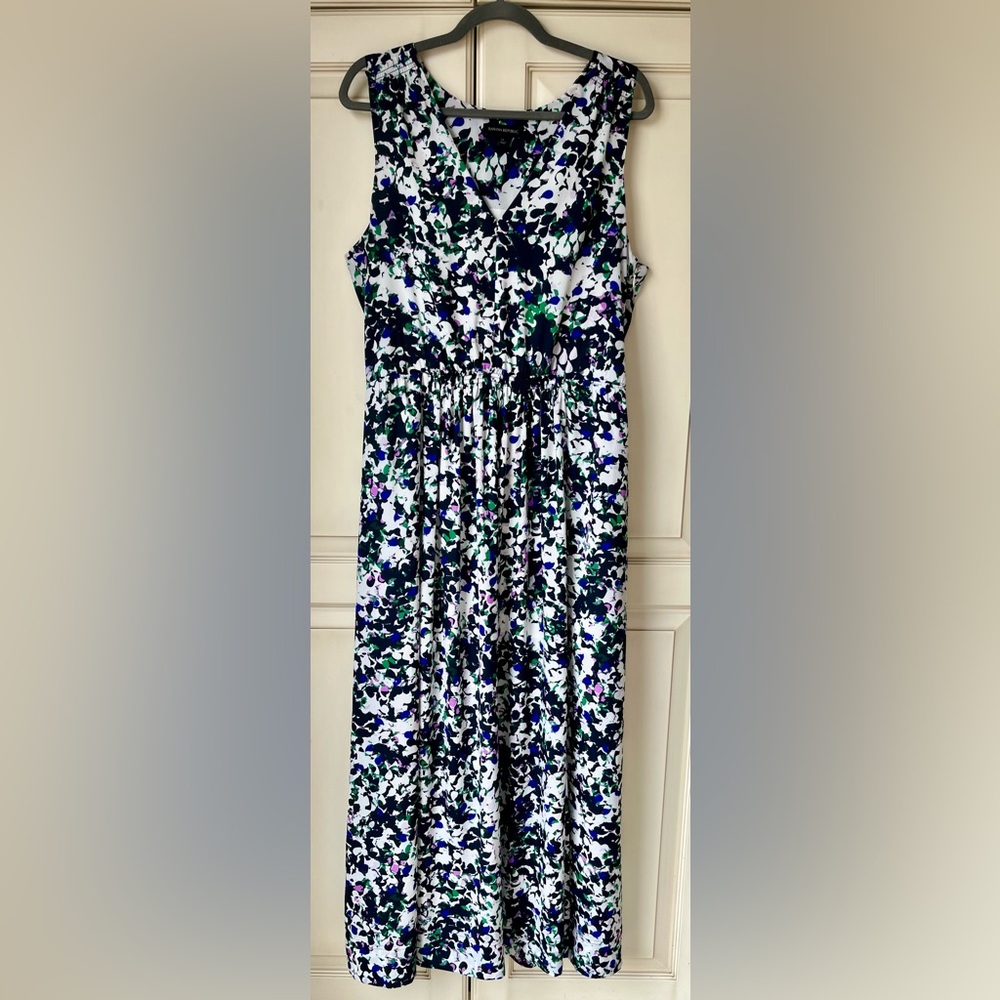 Banana Republic Blue and Green Floral Dress sz 14** flaw read description **